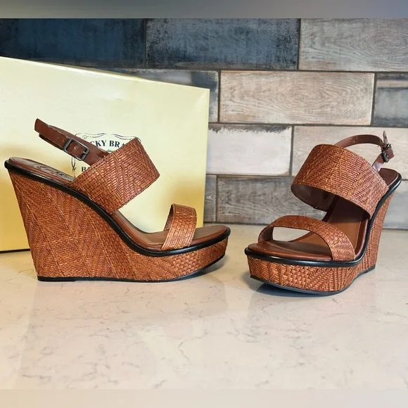 New Lucky Brand Maris Woven Wedge Platform Heeled Sandals - Picture 4 of 15